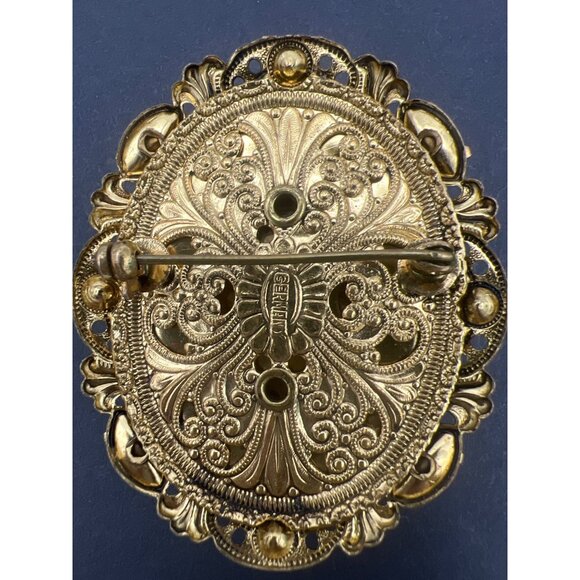 Vintage W Germany Cameo Brooch White on Black Art Glass Seed Pearls Rhinestones - Picture 6 of 11